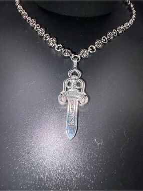 Chrome Dagger Necklace 24in